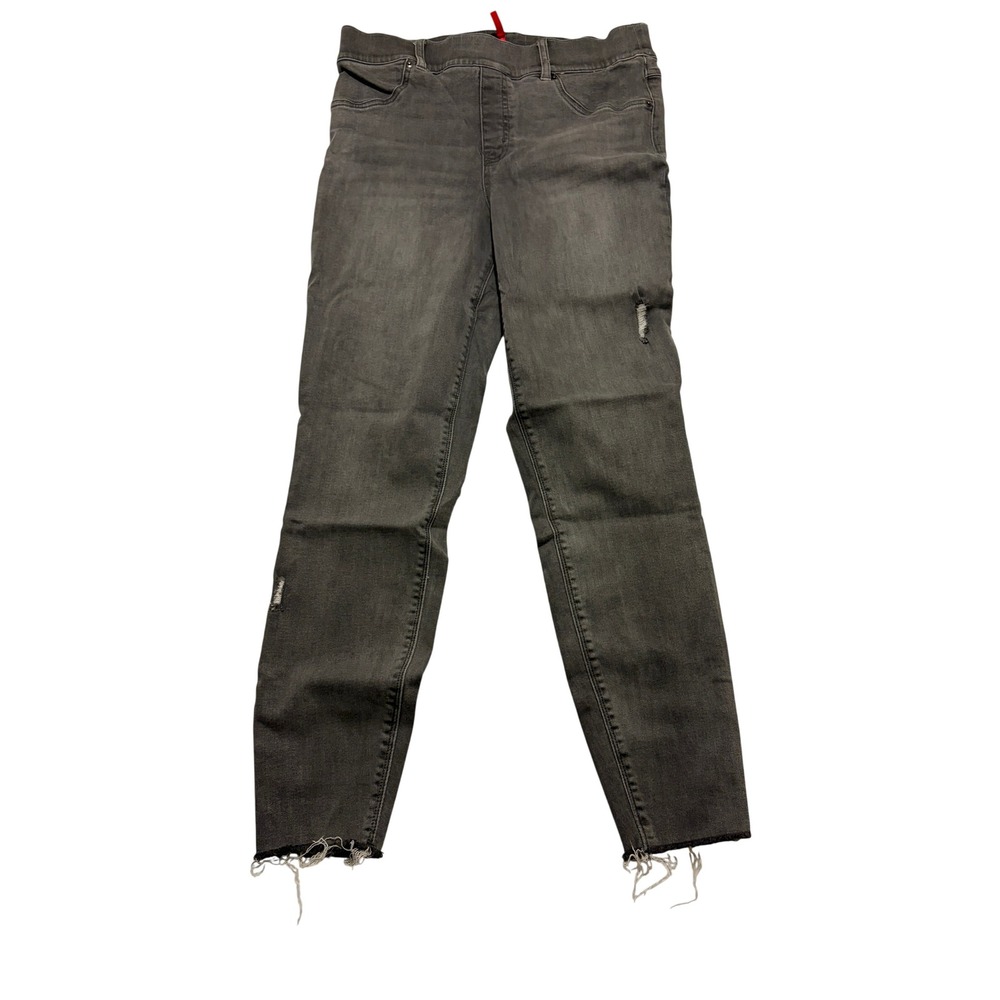 Spanx Ankle Skinny Jeans Gray Distressed Raw Hem Pull On Leggings 20213R Large